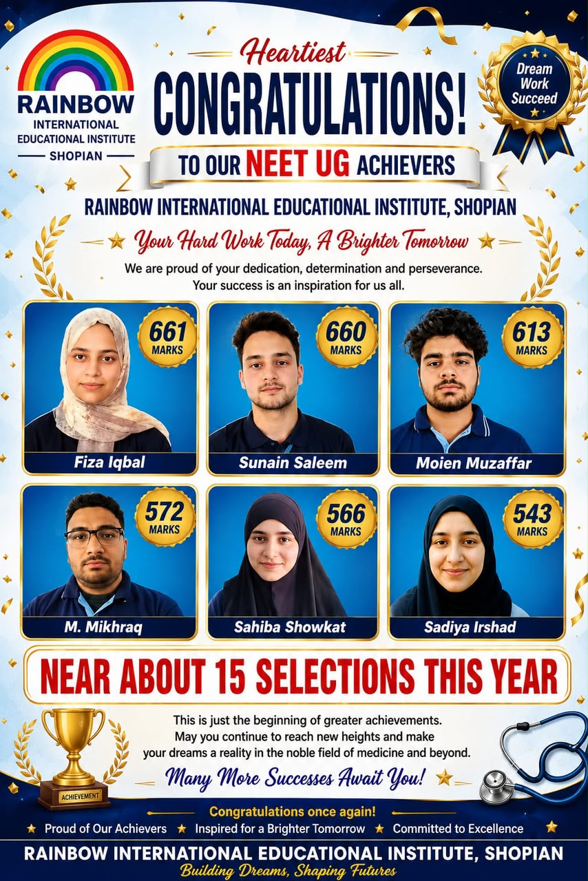 Around 15 Students from Rainbow International Educational Institute Qualify NEET 2026
